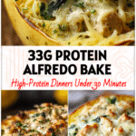 Creamy Alfredo Stuffed Spaghetti Squash with turkey, chicken, spinach, and broccoli in a Tuscan keto recipe style